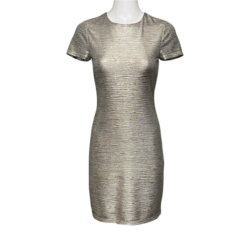 Alice + Olivia Metallic Sheath Dress 6 Gold Silver Cocktail Party